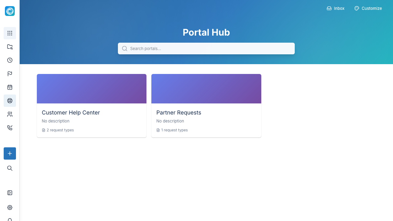 Portal hub with customer-facing portal cards